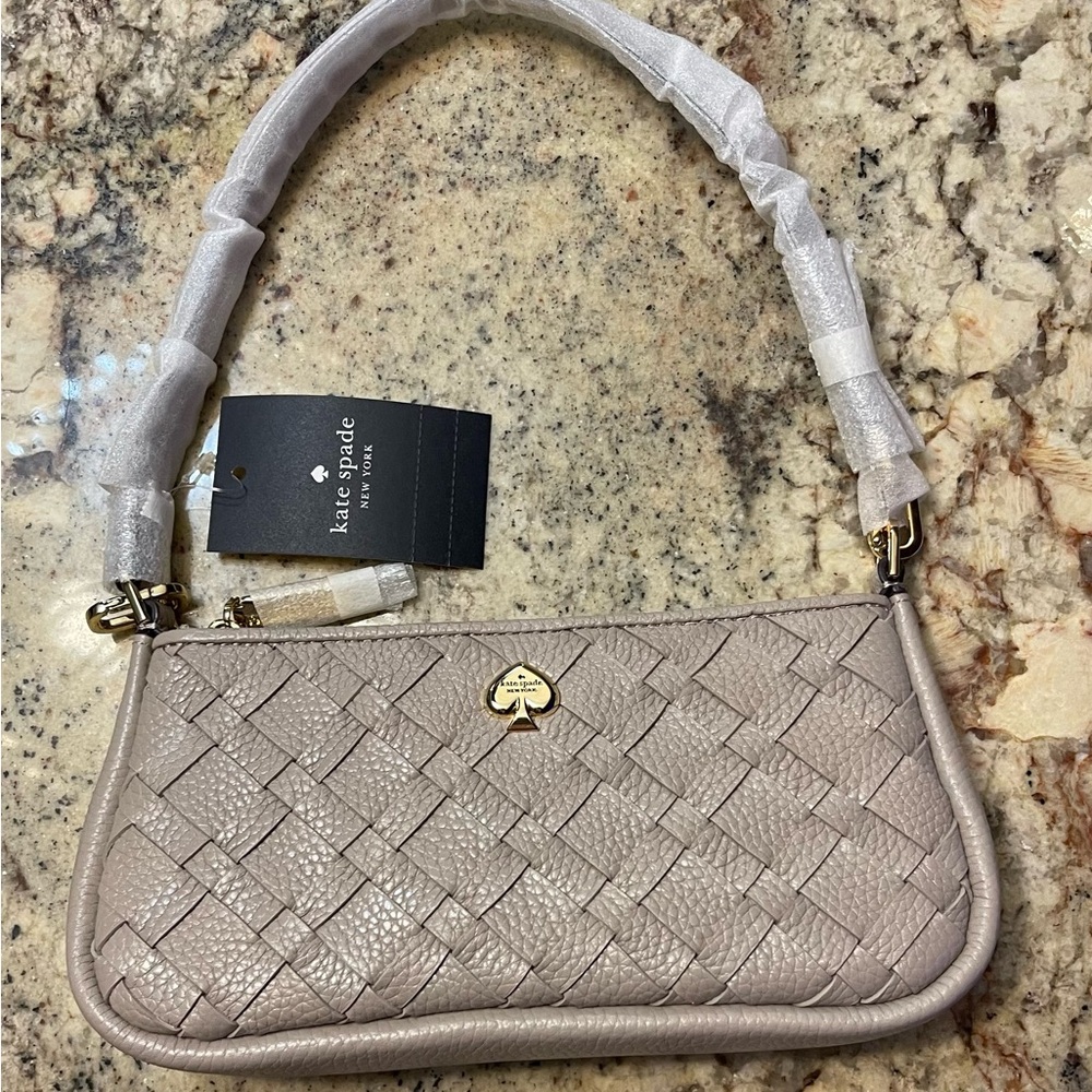 Kate Spade Taupe Woven Leather Convertible Wristlet/ Clutch/ Shoulder Bag